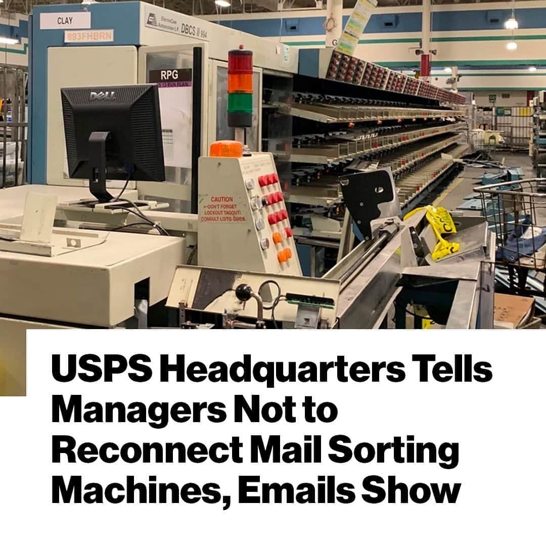VICEさんのインスタグラム写真 - (VICEInstagram)「Shortly after USPS Postmaster General Louis DeJoy issued a public statement saying he wanted to "avoid even the appearance" that any of his policies would slow down election mail, USPS instructed all maintenance managers *NOT* to reconnect or reinstall any mail sorting machines they had already disconnected, according to emails obtained by Motherboard.⁠⠀⁠⠀ ⁠⠀⁠⠀ 🔗 Link in bio for more on the #USPS.⁠⠀⁠⠀ 📬 Subscribe to The Mail, a weekly newsletter about the USPS.⁠⠀ 📸 Image: Office of Senator Joe Machin ⁠⠀⁠⠀ via @motherboardvice」8月21日 4時56分 - vice
