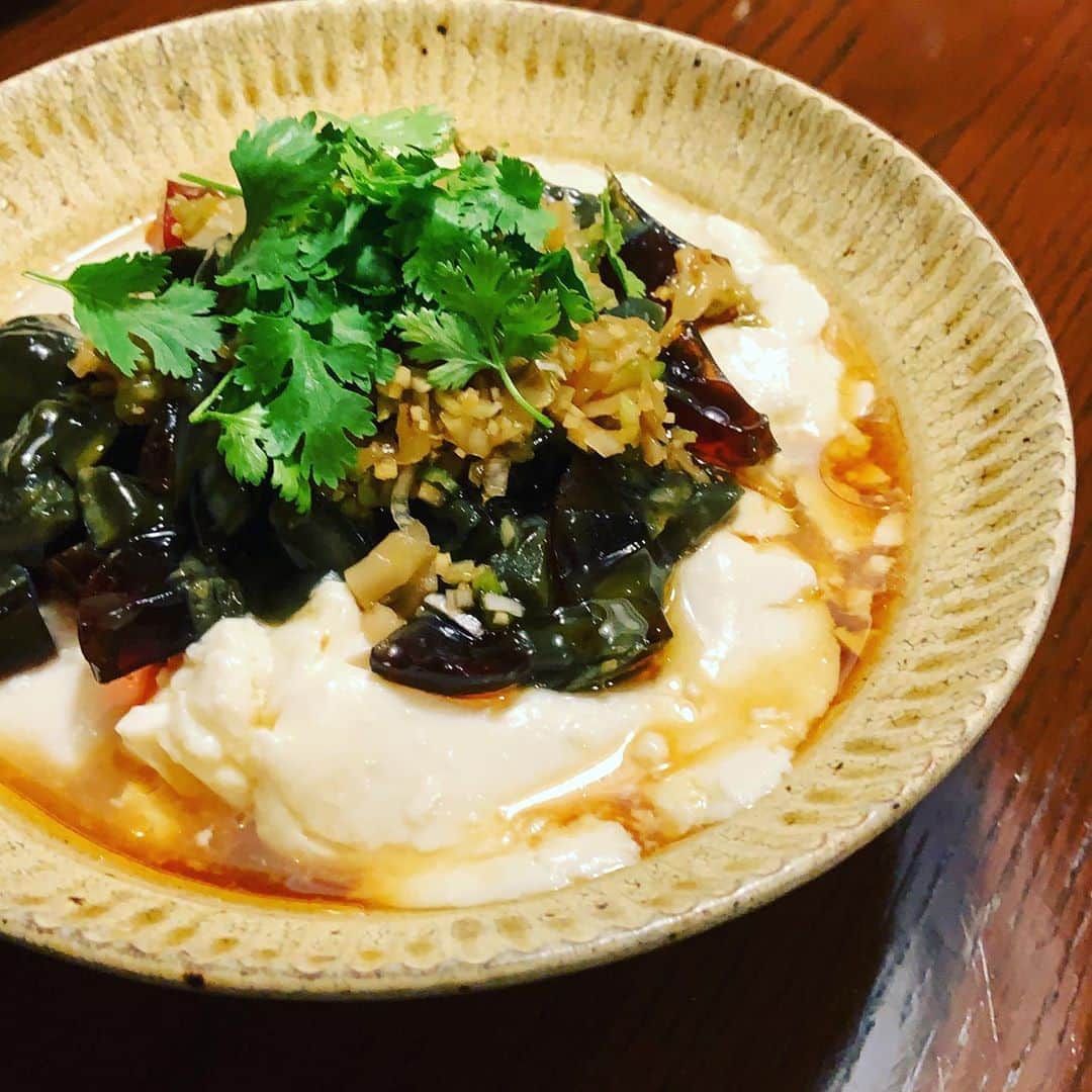 志摩有子さんのインスタグラム写真 - (志摩有子Instagram)「ピータン豆腐の豆腐をおぼろ豆腐に変えてみたら目先が変わっていつもよりも早く売り切れた。スプーンですくってツルッと食べられる。喉越しも良くて暑い日には良き。 味付けは刻んだ搾菜、生姜、ネギに酢少々、醤油、胡麻油。  #おぼろ豆腐 #ピータン豆腐 #簡単おつまみ」8月20日 21時25分 - ariko418