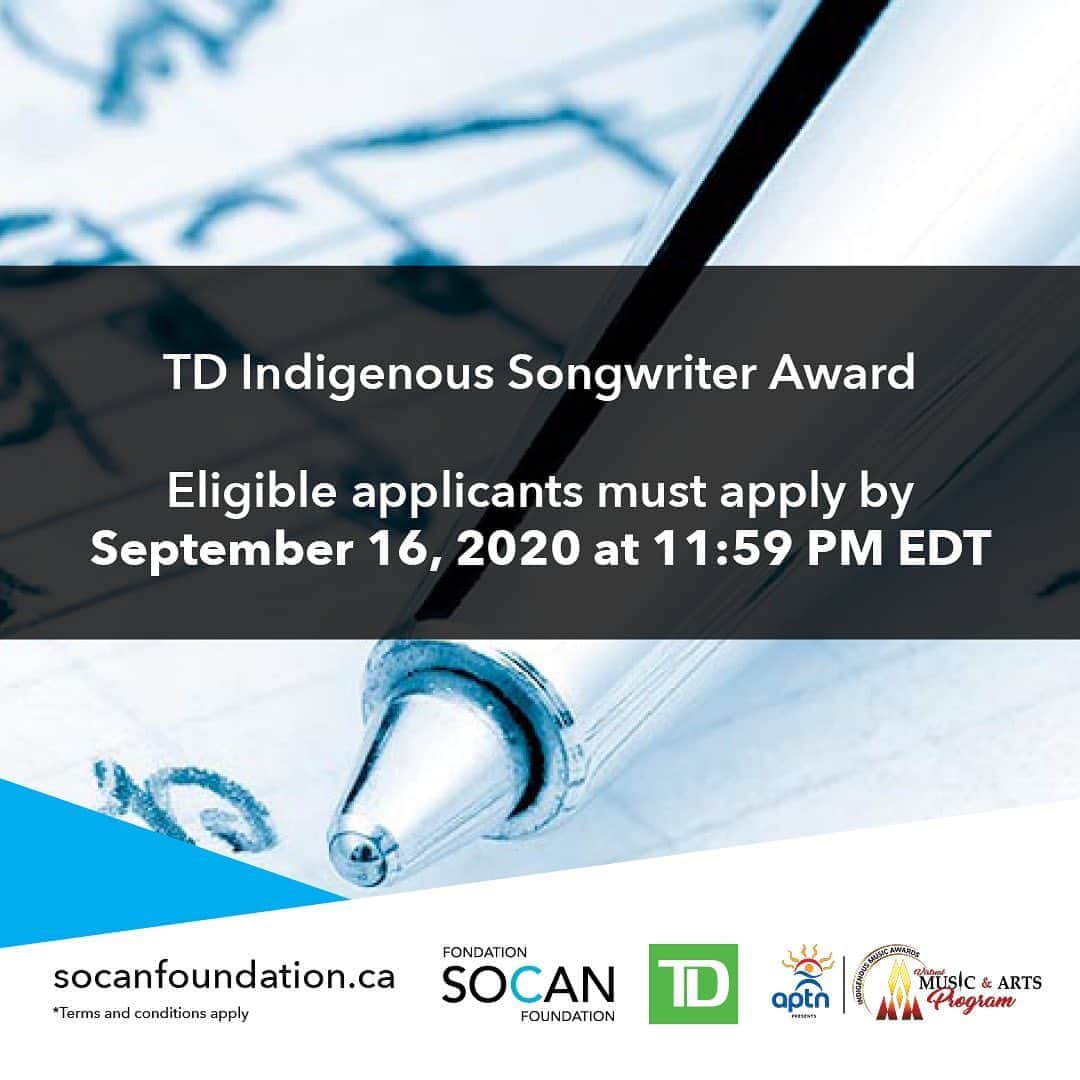 SOCANさんのインスタグラム写真 - (SOCANInstagram)「Applications now open for the TD Indigenous Songwriter award at @socanfdn」8月20日 23時29分 - socanmusic