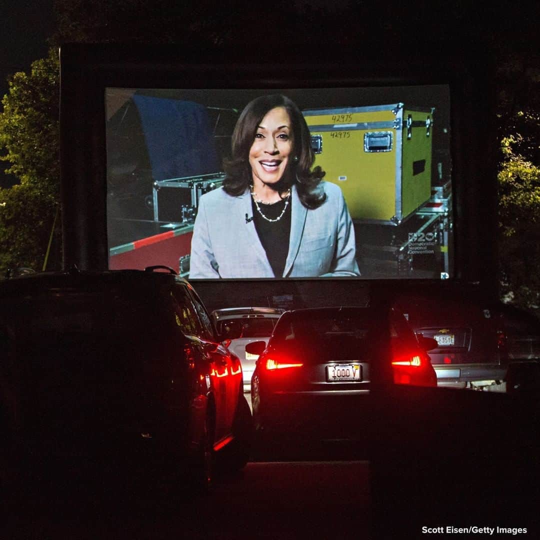 ABC Newsさんのインスタグラム写真 - (ABC NewsInstagram)「WATCH PARTY: Screen projects Sen. Kamala Harris as she addresses the virtual Democratic National Convention during a drive-in viewing party at Suffolk Downs in Boston. #demconvention #drivein #kamalaharris」8月20日 23時33分 - abcnews
