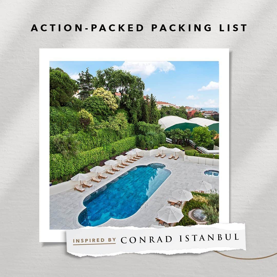 Conrad Hotelsのインスタグラム：「Jumpstart your fitness routine with mornings playing tennis, then afternoons at the pool—this is what we’re packing:  -Water & Sweat Proof Sunscreen -Comfortable Shoes -Portable Speaker」