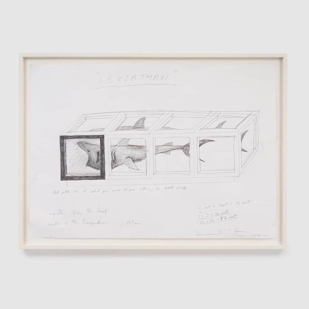 のインスタグラム：「“Works on Paper from a Distinguished Private Collection,” a joint exhibition with Acquavella Galleries and Pace Gallery, closes today at Pace’s gallery in East Hampton.  Featured in the exhibition, Damien Hirst’s “Leviathan” documents the artist’s initial plans for his renowned monumental sculpture by the same name. The drawing reveals Hirt’s scrawled measurements for the now infamous work, part of his “Natural History” series, which probes the relationship between science, faith, and art—a central theme of the artist’s work. Follow the link in our bio to learn more and to explore the works on view. __________ #DamienHirst #MarronCollection #AcquavellaGalleries #Gagosian #PaceGallery @damienhirst @pacegallery @acquavellagalleries Damien Hirst, “Leviathan,” 2006 © Damien Hirst and Science Ltd. All rights reserved, DACS 2020」