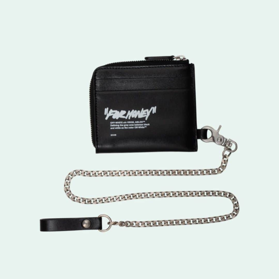 OFF-WHITE C/O VIRGIL ABLOHさんのインスタグラム写真 - (OFF-WHITE C/O VIRGIL ABLOHInstagram)「pre-fall 20 men's Off-White™ black leather quote chain wallet with "for money" text printed in white at front now available online at off---white.com」8月21日 3時12分 - off____white