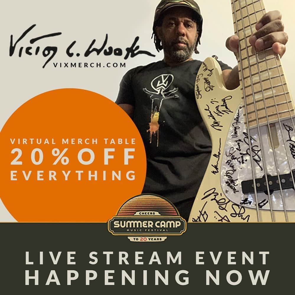 ヴィクター・ウッテンさんのインスタグラム写真 - (ヴィクター・ウッテンInstagram)「Hi Everyone, The Victor Wooten Trio’s Summer Camp Music Fest performance from 2018 is streaming live now on Vic’s Facebook page! Come check it out! Get 20% off EVERYTHING at Vix Merch “Virtual” Merch Table tonight until Midnight! Don’t miss out!  Vixmerch.com」8月21日 9時23分 - victorwooten