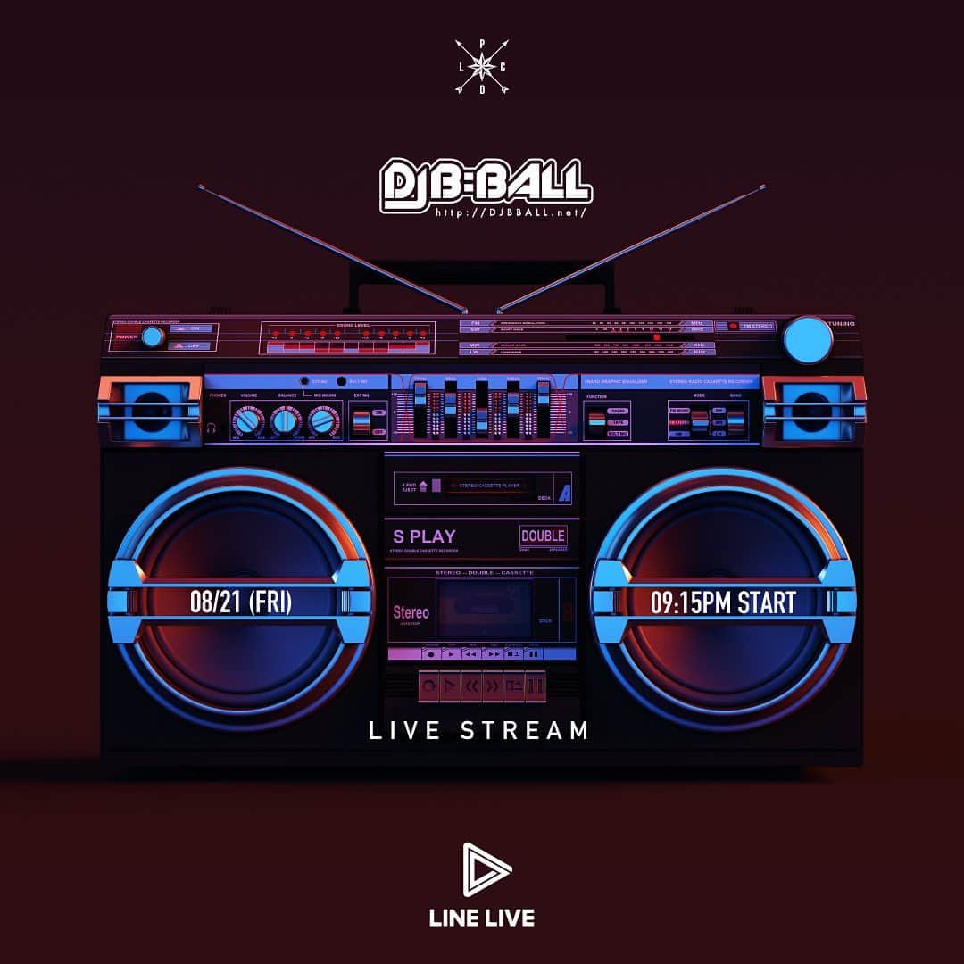 DJ B=BALLさんのインスタグラム写真 - (DJ B=BALLInstagram)「TONIGHT 📺🔊 LIVE STREAM on LINE LIVE 2020.8.21(FRI) 21:15 - 00:15 #決戦は金曜日　#DJの挑戦」8月21日 15時01分 - djbball
