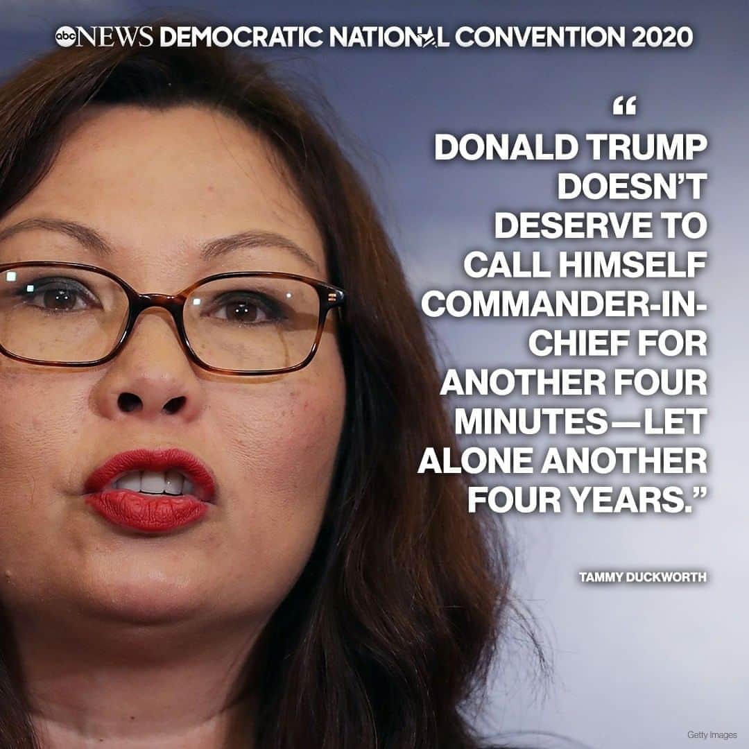 ABC Newsさんのインスタグラム写真 - (ABC NewsInstagram)「Sen. Tammy Duckworth: "Donald Trump doesn’t deserve to call himself commander-in-chief for another four minutes—let alone another four years." #DemConvention」8月21日 11時16分 - abcnews