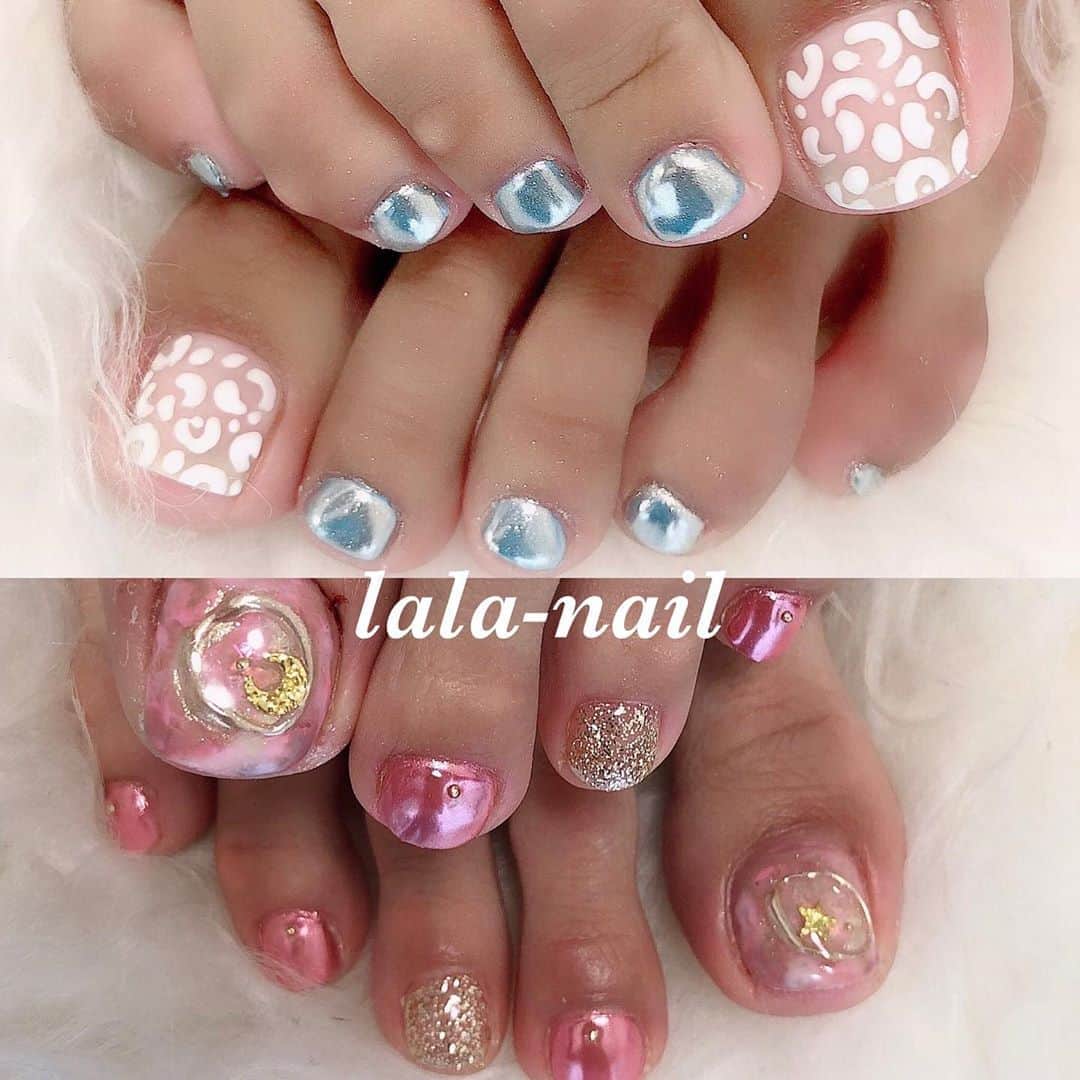 のインスタグラム：「ミラーネイル✨ ブルーミラーもピンクミラーも可愛かった💘💘💘」