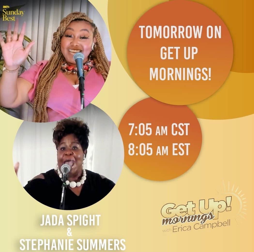 エリカ・キャンベルさんのインスタグラム写真 - (エリカ・キャンベルInstagram)「Tomorrow! #BETSundayBest Season 10 finalists, #JadaSpight and #StephanieSummers, will join us on @getuperica! Meet us in the morning! Listen Live on radio, “Get Up! Mornings” app or getuperica.com  ☀️📻💛 . . . @jada__spight @psalmist_stephanie @betsundaybest」8月21日 11時27分 - imericacampbell