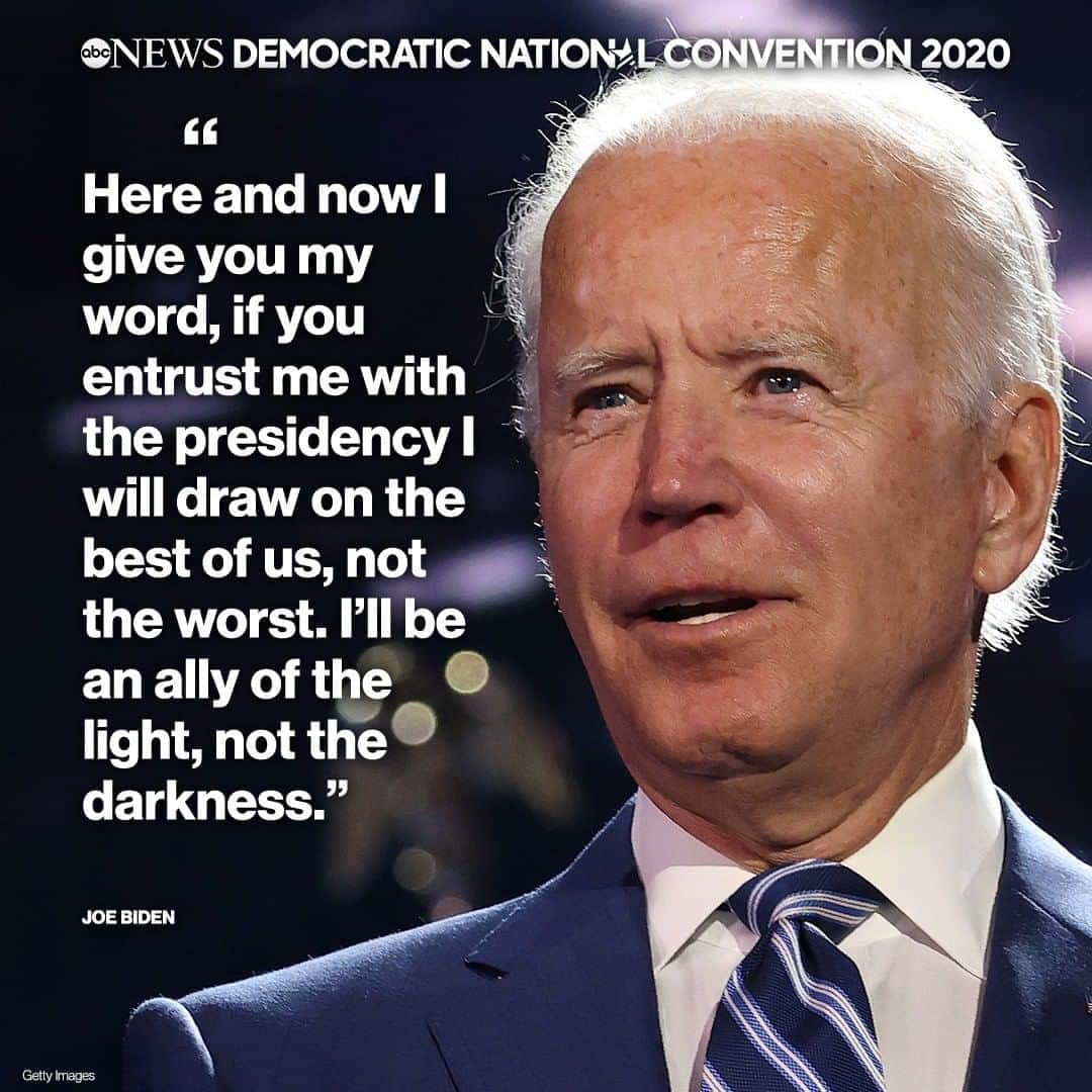 ABC Newsさんのインスタグラム写真 - (ABC NewsInstagram)「Joe Biden: "Here and now I give you my word. If you entrust me with the presidency, I will draw on the best of us, not the worst." #DemConvention」8月21日 11時56分 - abcnews