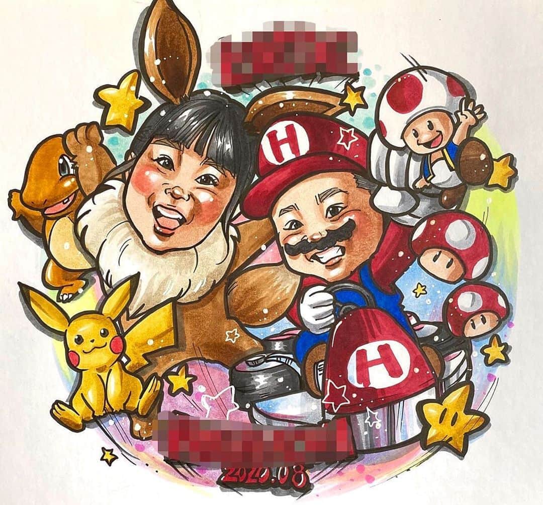 似顔絵★𝗚𝗢𝗥𝗜𝗞𝗜𝗡𝗚のインスタグラム：「. 再投稿です💦 リアクションいただいた方すいません😭😭🙏💦  . .  .  ※ご依頼分はキャラクター、パロディ似顔絵はお受けしていません🙇‍♀️ .  . . #gorikidsの成長記録🌱   昨晩子供達にかかされた似顔絵❤️ww . . 娘はポケモンのイーブイに仮装して、 ピカチューとヒトカゲが一緒に🔥⭐️✨ . . 息子は最近ハマってる、 マリオカート🍄💕✨ . . . 要望が沢山だったから 絞ってまとめました💕  . . 私が書いてると自分たちも色を塗りたいと言い始めたのでコピーして 塗り絵大会🚩⭐️✨  . . きっちりとしたがる、 THE女子な娘は私の塗り方を忠実に再現したがる派w❤️ . . ママ❗️使った色はここに置いていってね🤔❗️と頑張ってましたw . . . 一方息子は、 とりあえず、塗りつぶすぜスタイル😂❤️ww  色なんて関係ねぇー❗️ みて❗️全部塗れた😏ドヤ顔派w  . . それぞれの個性があってみてて面白かった💕 子供達はまだ未完成だから完成が楽しみだなぁーー😎⭐️✨  . .  さてご依頼分頑張りまーす👍⭐️✨  . . .  ❌❌現在は、予約受付終了してます❌❌ 。 . . .  2020年度ご予約のお客✨ 現在55番までの方へ案内中です🌟✨💕 DMの確認いただきgmailへ返信宜しくお願い致します🙇‍♀️🌟✨✨ . . . .  次回の予約応募は、2020年のご予約分を書き終える予定の 来年春から夏頃の、、、予定です。 ※あくまでも予定なので前後します🙇‍♀️ . . . .  オーダー再開の際には 人数制限あるため必ず予約ができるわけではございません。 そのことも踏まえた上で 次回ご検討いただけると嬉しいです(^^) . . また、結婚式の使用を考えてくださる方も多いです✨  前々からお伝えしていますが、 基本的に予約順に対応しているため、 近々の納期を希望される方は、 対応できないこともあるので、 あらかじめご了承ください💦 . . . . . ※今回予約が取れた方へ※ . .  写真がまだ用意できてない、入金が遅れそうなど、状況により、順番が前後することもございます‼️ あらかじめご了承ください。 。 . . . また、芸能人、キャラクターのオーダー、パロディ風オーダーはお断りしています。  芸能人については、ご本人様に直接プレゼントなどはOKです。 . . . . . . 💰料金表は過去投稿記事みてね❤💰 . . . . . ➡️ハッシュタグ⇨ goriking117料金表2019⬅️ . . ✨✨✨✨✨✨✨✨✨✨✨✨✨✨✨✨ @by.goriking のアカウントでは、 過去書かせて頂いたお客様方からの、 似顔絵のその後のお写真をいただき、 投稿しております^ - ^❤️❤️ 玄関に飾ってある似顔絵、 渡した瞬間のお写真、 ご本人とのお写真などなど💕 いろんな場面でのお写真お待ちしております^ - ^✨⭐️ . . . .  .  #似顔絵#pencildrawing#drawing#pencil#illust#painting#art#artwork#絵描きさんと繋がりたい#似顔絵師#gorikingの似顔絵屋さん#ポケモン#ポケットモンスター#pokemon#pokémon#マリオカート#マリオ#pokemonart#mario#game#pocketmonsters#姉弟#子供#kids#comicart#anime#animeart#comicartist#animejapan」