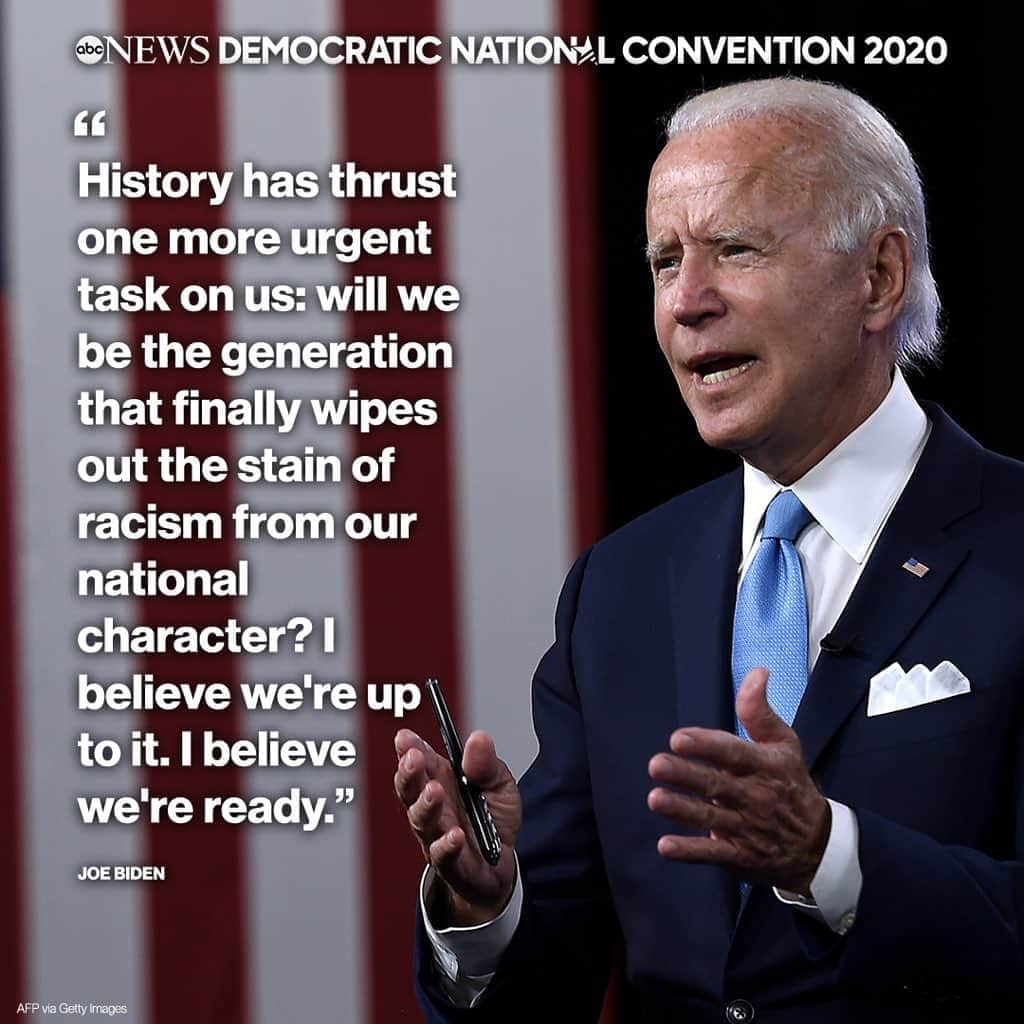 Good Morning Americaさんのインスタグラム写真 - (Good Morning AmericaInstagram)「Former Vice President Joe Biden at the #DemConvention: "History has thrust one more urgent task on us:   Will we be the generation that finally wipes out the stain of racism from our national character? I believe we're up to it. I believe we're ready."」8月21日 12時19分 - goodmorningamerica