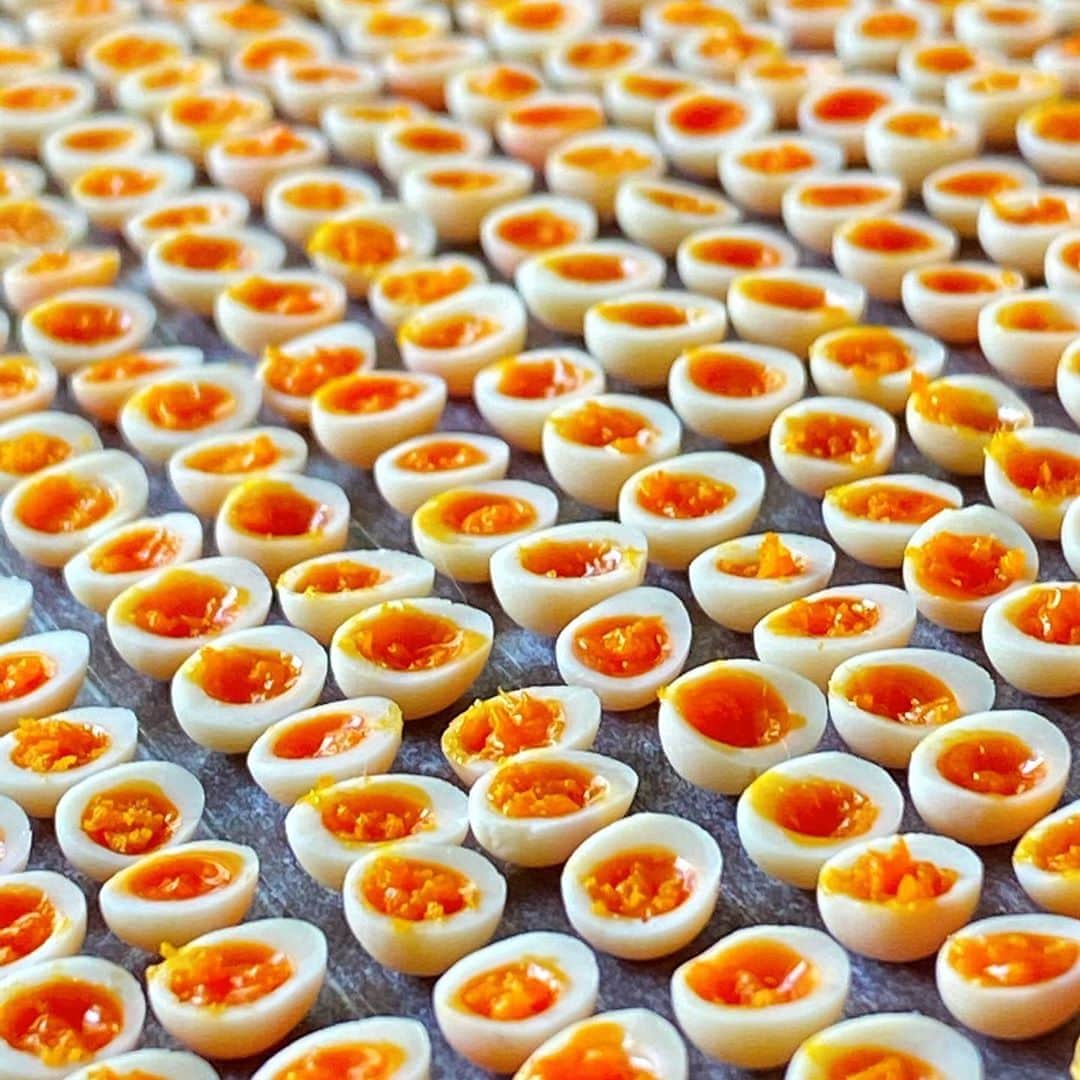 萩谷幹さんのインスタグラム写真 - (萩谷幹Instagram)「な、な、な、な、なんだか、 毛羽立った黄身？ もう果てしなく時間がかかり過ぎてしまいました😢 全部で600個の煮卵  #卵 #玉子 #煮卵 #味玉 #miniature  #樹脂粘土 #指先駆使」8月21日 16時39分 - kinkan3