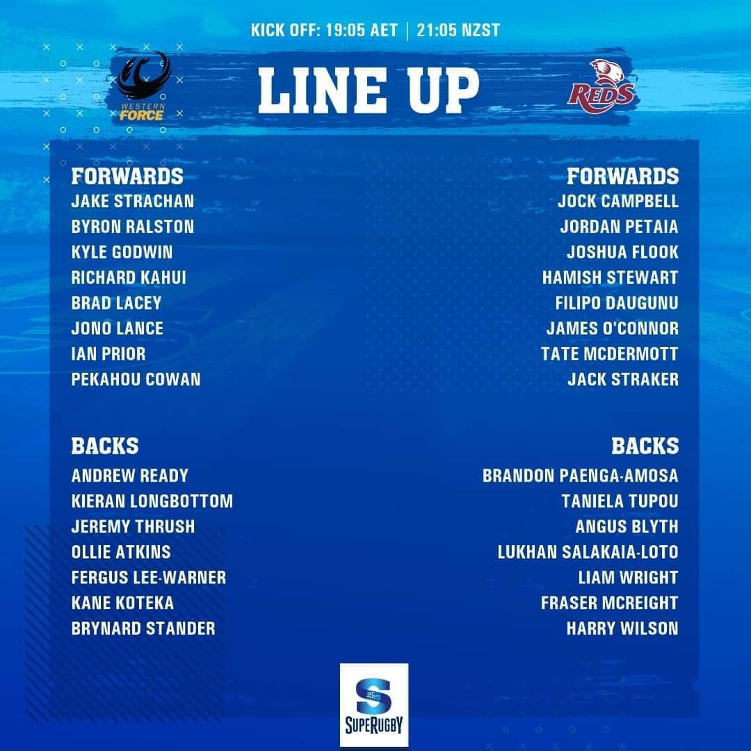 Super Rugbyさんのインスタグラム写真 - (Super RugbyInstagram)「LINE-UP  Just 30 minutes until the Force host the Reds in tonight's #SuperRugbyAU match. Follow here: https://bit.ly/326il4A #FORvRED #SuperRugbyAU  #SuperRugby25years」8月21日 17時39分 - superrugby