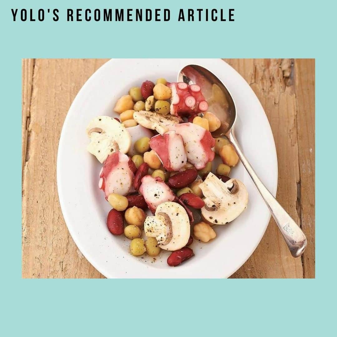 YOLOのインスタグラム：「. ＼ダイエットレシピ🥗をご紹介／ タコと豆を使ったダイエットにぴったりのサラダレシピをご紹介🌟 タコに含まれるタウリンが脂肪の燃焼を促進し、食べすぎで疲れた肝臓を元気にしてくれます🔥食物繊維が豊富な豆は高血糖を阻止し、脂肪の蓄積を予防。強い脂肪燃焼力をもつタバスコもお忘れなく☝️  🐙タコとお豆のセビーチェ🐙 【材料】（1人分） ゆでタコ…80g マッシュルーム…2～3個 ミックスビーンズ…約50g  A おろしニンニク…1/2片分 レモン汁…1/4個 塩…小さじ1/4 タバスコ…少々 黒コショウ…適量  【作り方】 1. タコは食べやすいサイズに切る。マッシュルームはスライスする。 2. ボウルにAを入れて混ぜ、1、ミックスビーンズを加えてザックリと混ぜる。  Source：暴飲暴食の後はこれでOK リセット食 Recipe：藤岡操  #yolo#yolostyle#yoloflys#トレーニング#トレーニング女子#フィットネス#フィットネス女子#筋トレ女子#筋トレ初心者#筋トレ部#ダイエット仲間#ダイエット部#レシピ#簡単レシピ#時短レシピ#自炊」