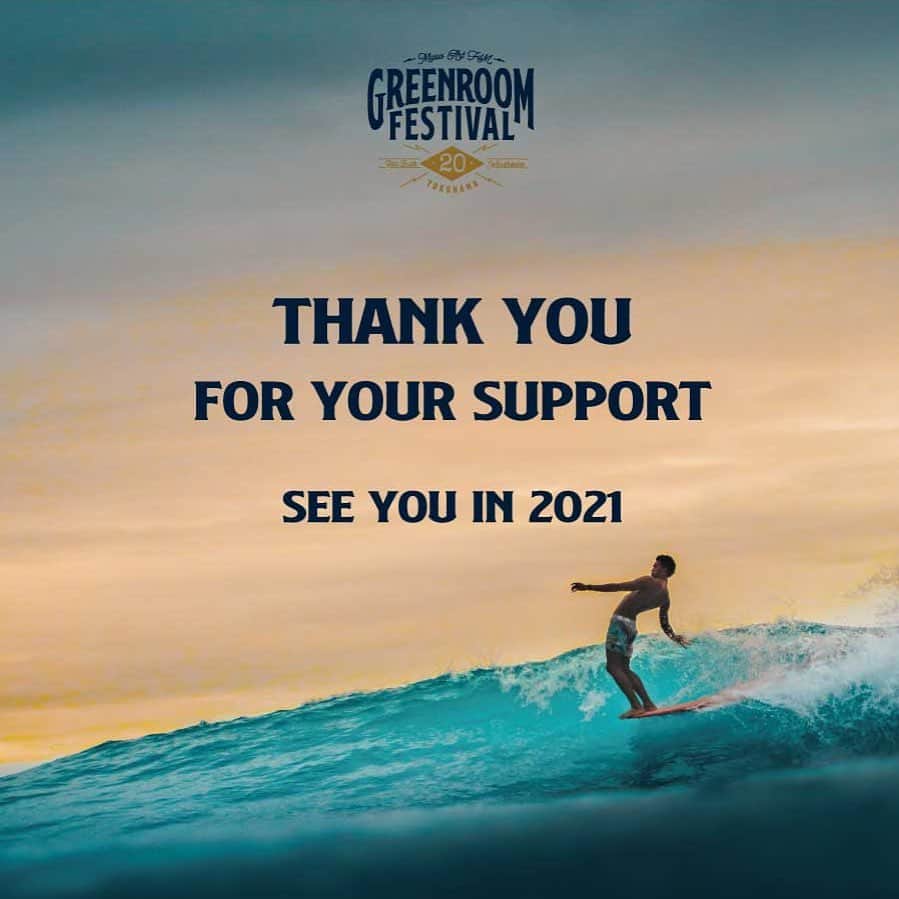 GREENROOM FESTIVALのインスタグラム：「【GREENROOM FESTIVAL開催支援プロジェクト】  クラウドファンディング GREENROOM FESTIVAL開催支援プロジェクト「FESTIVAL GOES ON」は8/20をもちまして終了いたしました。  ご賛同いただいた総勢449名の方々、応援メッセージをお寄せいただいた皆様には心より感謝申し上げます🌿  THANK YOU! SEE YOU IN 2021! 🌊🌊🌊 #greenroomfestival」