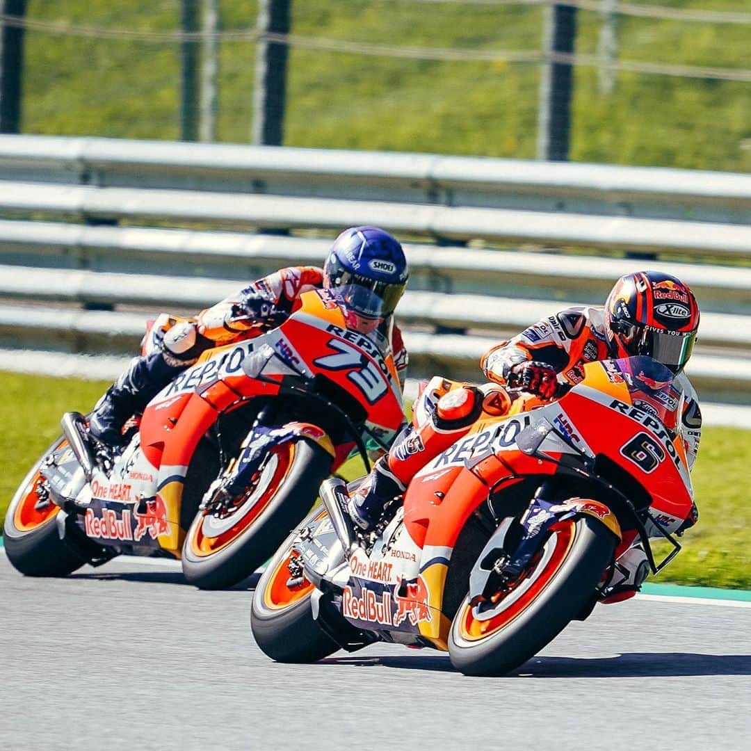 レプソル・ホンダのインスタグラム：「The process starts again 🔁 ⠀⠀⠀⠀⠀⠀⠀⠀⠀ 🇦🇹 #AustrianGP #MotoGP #AM73 #AlexMarquez #SB6 #StefanBradl #Repsol #Honda #RepsolHonda #HRC #RC213V #ThePowerOfDreams #Racing #Motorcycle #Team #OneHeart #RedBullRing」