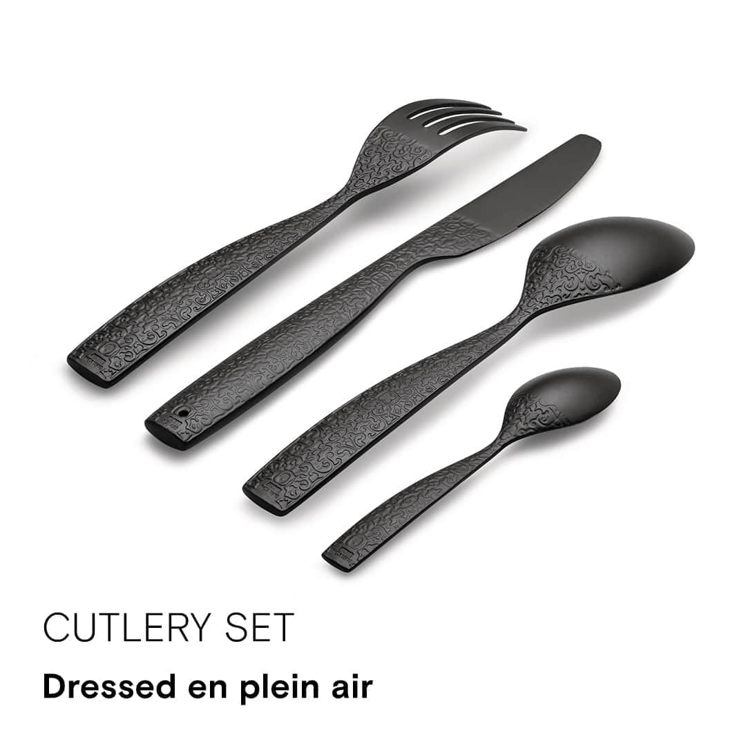 のインスタグラム：「Modern evolution of the original Dressed set, @marcelwanders’ Dressed en Plein Air brings together elegance and sustainability with innovative materials. Entirely made in melamine and thus resistant and durable, this cutlery set is always perfect to eat outdoors – on the terrace, in the garden, by the pool or on the grass.」