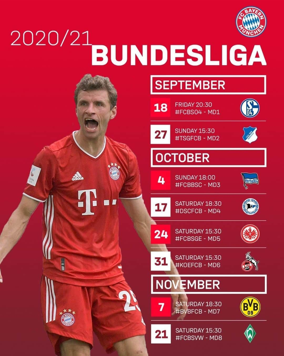 バイエルン・ミュンヘンさんのインスタグラム写真 - (バイエルン・ミュンヘンInstagram)「📆 Save the dates! Our first 8⃣ #Bundesliga fixtures have been scheduled! #FCBayern #packmas #MiaSanMia」8月21日 22時01分 - fcbayern