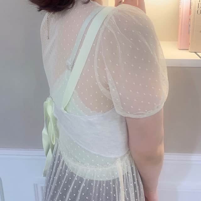 青木菜花のインスタグラム：「.﻿ .﻿ レースがすけすけでかわいい🤍💚﻿ .﻿ .」