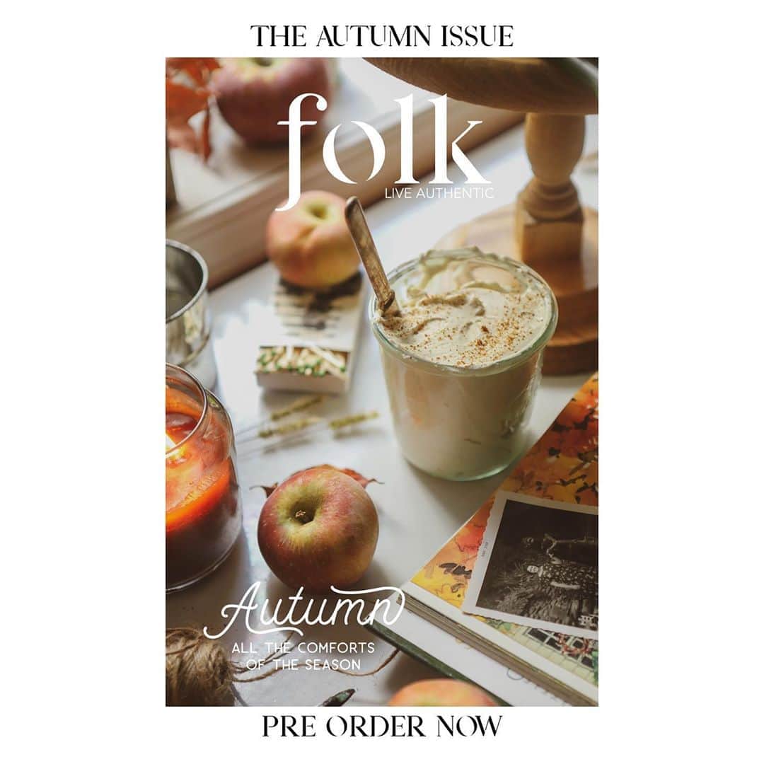 FOLKのインスタグラム：「PRE-ORDER THE FALL ISSUE NOW! Y’all have absolutely blown me away with the response to the Autumn issue of @folkmagazine! The pre order is now available. Did you realize it’s a double cover issue? This is the other cover...a special baking section dedicated to a cozy pumpkin and apple filled home. These are the recipes you’ll want to be baking all season long. This issue is quintessentially fall. Link to pre order in story and profile! The issue ships Sept 15!」