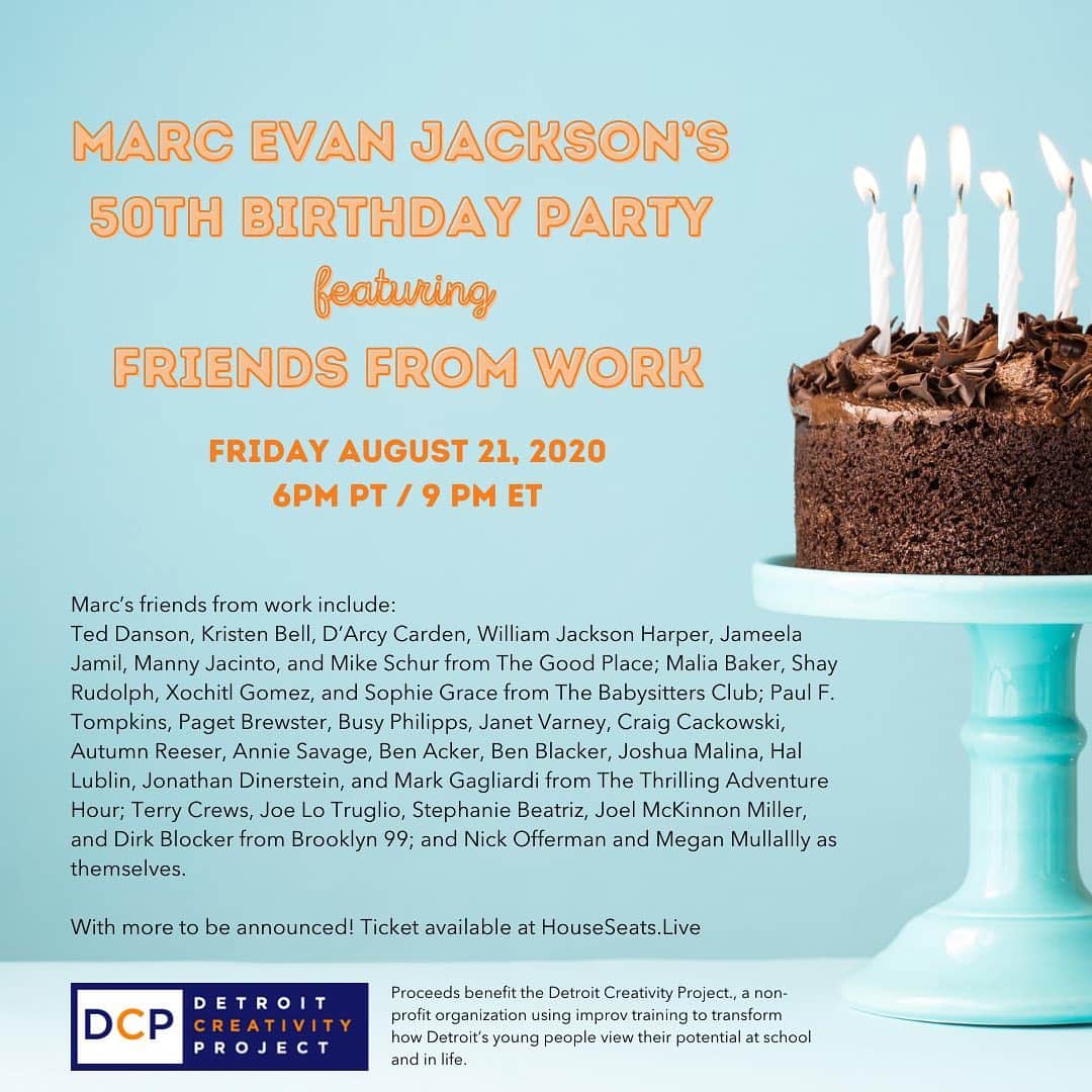 オータム・リーザーのインスタグラム：「Tonight at 6!! My friend @MarcEvanJackson is turning 50 and all of his friends from work are coming to the party. Join us! With me, @TedDanson @kristenanniebell @busyphilipps @terrycrews The Babysitters Club babysitters & so many more! Link in bio for tickets, all proceeds go to benefit Marc’s charity, The Detroit Creativity Project. Happy birthday, Marc!! 🎈 #MEJ50」