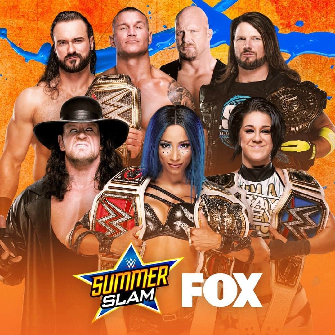 WWEさんのインスタグラム写真 - (WWEInstagram)「Catch "SummerSlam's Hottest Moments" tomorrow at 4 p.m. ET on FOX and see @steveaustinbsr, @undertaker, @drewmcintyrewwe, @sashabankswwe, @itsmebayley and more.」8月22日 3時30分 - wwe