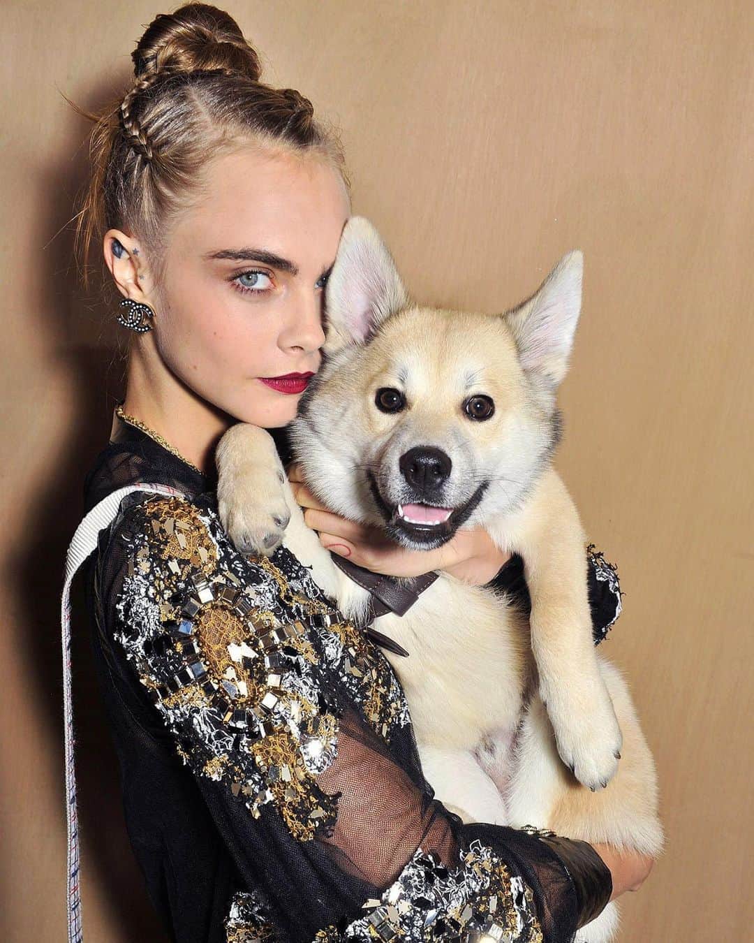 カーラ・デルヴィーニュのインスタグラム：「Leo was getting jealous of my memes, so he has something to tell all of you.... head over to @progresspop for their Opinionated Pets segment now to hear what he has to say 💩」