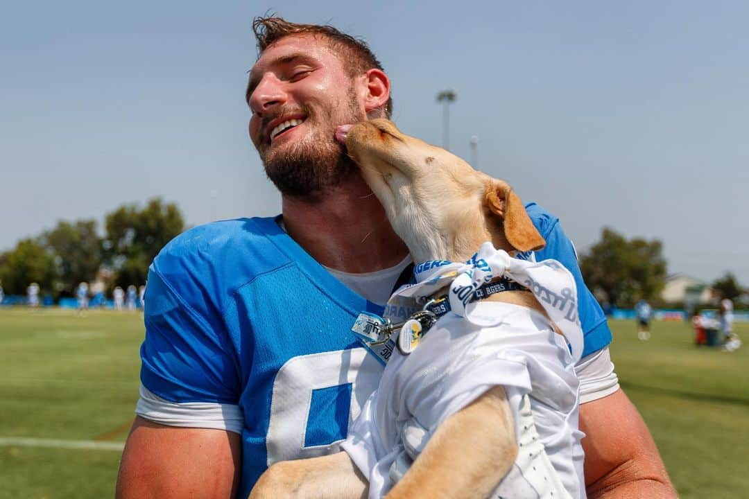 ジョーイ・ボサのインスタグラム：「Made a new friend after practice today 🐶 #dogslikesweat」