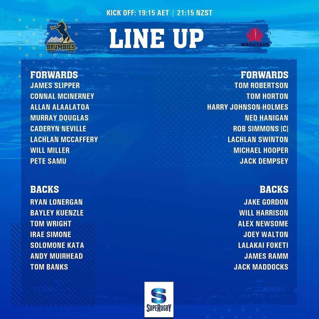 Super Rugbyさんのインスタグラム写真 - (Super RugbyInstagram)「LINEUPS  30 minutes until kickoff!  The Brumbies have both scored the most (5) and conceded the fewest (1) tries of any team in the final quarters of their games in Super Rugby AU.  Can they continue that form?  #SuperRugbyAU #SuperRugby25Years #BRUvWAR」8月22日 17時45分 - superrugby
