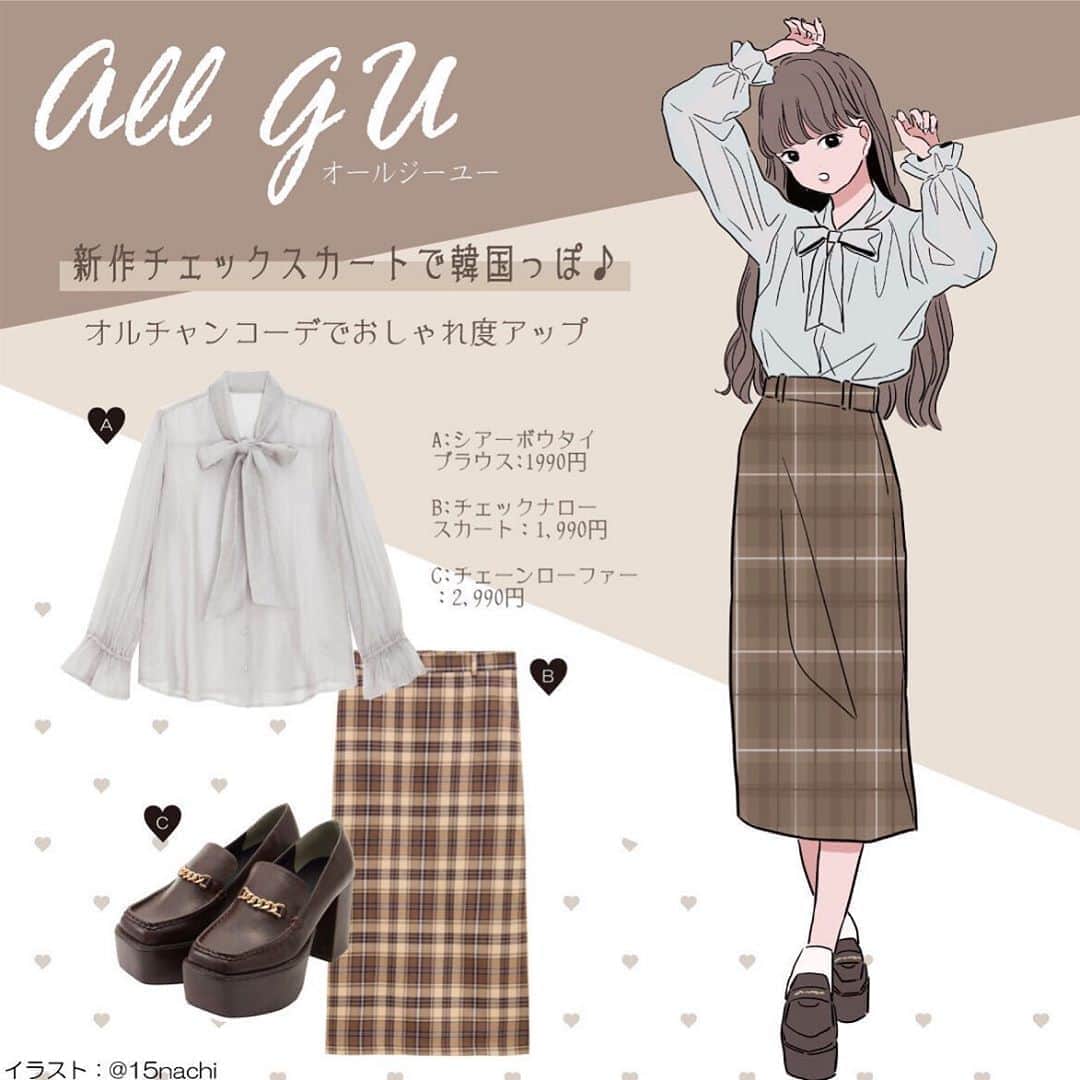 Michill Officialさんのインスタグラム写真 Michill Officialinstagram 全身 Gu 新着チェックスカートで韓国っぽ オルチャンコーデでおしゃれ度アップ 新作の チェックナロースカート は1枚で秋っぽさを先どりできちゃうアイテム ボウタイがポイントの韓国