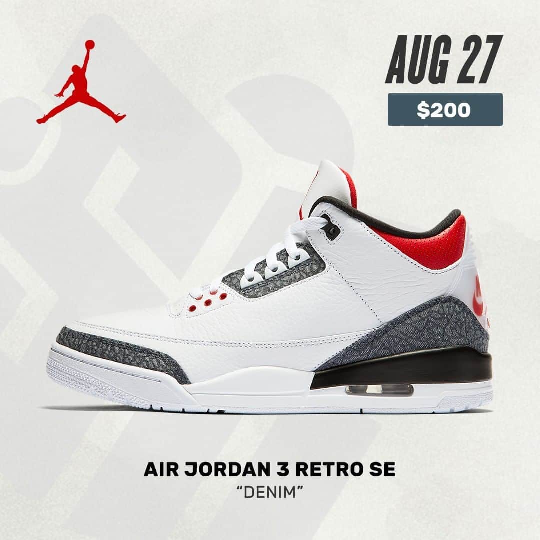 Sneaker Newsさんのインスタグラム写真 - (Sneaker NewsInstagram)「#SNReleaseAlert : The Air Jordan 3 Retro SE "Denim" is officially releasing on August 27th in adult, grade-school, pre-school, and toddler sizes. For full details on the drop, tap the link in our bio.」8月23日 3時01分 - sneakernews