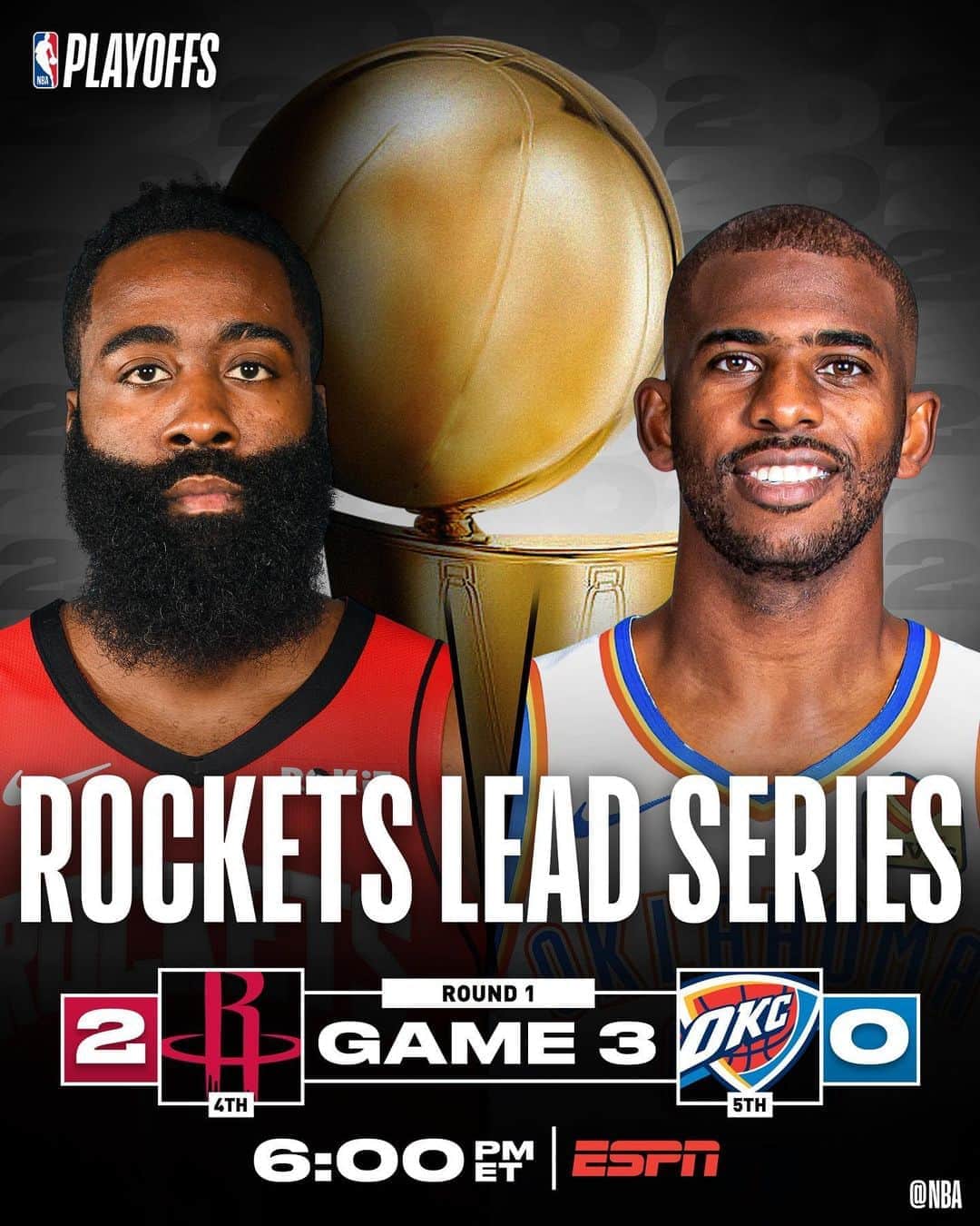 NBAさんのインスタグラム写真 - (NBAInstagram)「Will the @houstonrockets take commanding 3-0 lead... or will the @okcthunder get on the board?  Find out 6:00pm/et on ESPN! #WholeNewGame  #NBAPlayoffs」8月23日 3時59分 - nba