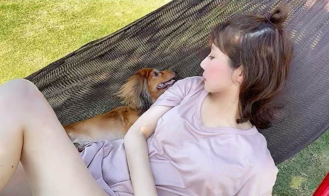 安藤志穂美さんのインスタグラム写真 - (安藤志穂美Instagram)「ひめちゃんと写真撮るの好き。﻿ ﻿ 日陰の下にハンモック持っていって、﻿ ﻿一緒に寝転んだりして、﻿ ﻿風吹く度にすごい風感じてるの、まじ可愛い。﻿  #dog #dogstagram  #dachshund  #travel #japan  #hammock #summer #犬好き #犬の生活が第一  #犬がいる生活  #犬は家族  #犬と旅行  #犬旅」8月22日 23時44分 - shiomi_ando