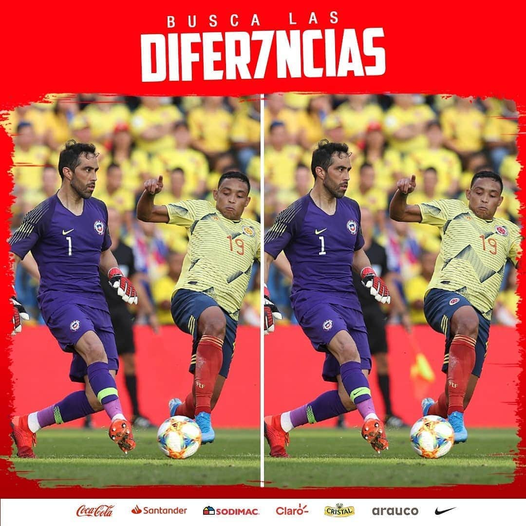 サッカーチリ代表チームさんのインスタグラム写真 - (サッカーチリ代表チームInstagram)「¡Hora de jugar en 🏡! ⁣⁣⁣⁣ ⁣⁣7 Diferencias 🔎⁣ 🧐 ¿Podrás lograrlo?⁣⁣ ❤ Al que lo logre ⁣⁣  ⁣⁣  #7diferencias #juegos #LaRoja #Match #Chile #Game #Colombia #instagood #jugador⁣⁣ #ClaudioBravo #Foto  ⁣」8月23日 7時24分 - laroja