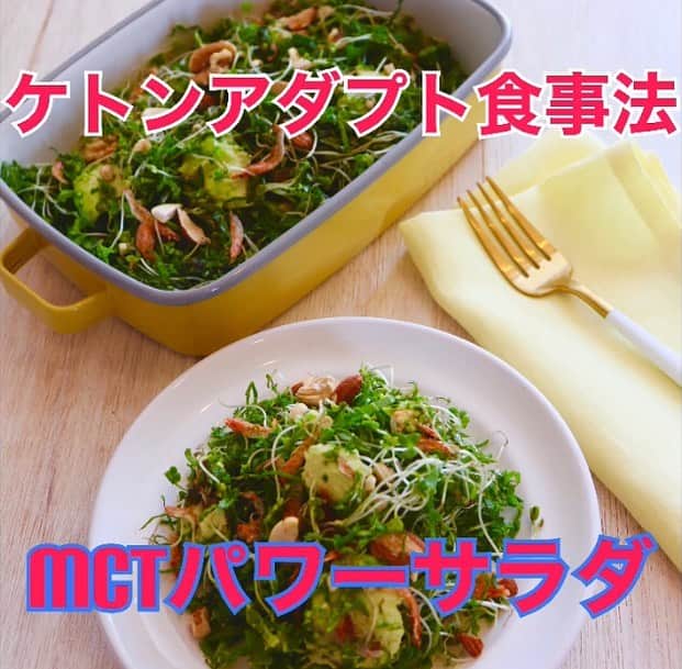 麻生れいみのインスタグラム：「脂肪を燃焼させる“  #ケトン体回路 ”のスイッチオンにさせる✊  「実践中、繰り返し作りたいのがブロッコリースプラウトやアーモンド、アボカドなどのスーパーフードがたっぷり入った「 #MCTパワーサラダ 」。#MCTオイル と亜麻仁油 で作るドレッシングで和えるだけの簡単レシピだ」抗酸化力たっぷり。 食べて痩せるダイエットを。  詳しくは ダ・ヴィンチニュース　ケトンアダプトで検索！  #アスリート栄養　#スポーツ栄養 #アスリートご飯  #ボディメイク #ボディメイクレシピ  #ロカボダイエット  #管理栄養士  #麻生れいみ式ロカボダイエット  #lowcarbdiet  #lowcarb  #麻生式ダイエット #dietitian  #dietitians  #糖質制限  #ダイエット  #ケトン体 #ケトジェニック #ketodiet #ケトンアダプト #ketoaptation  #ketoadapted #麻生れいみ　 #コロナ太り  #コロナ太りが止まらない  #コロナ太り解消  #アマニ油　#mctoil」