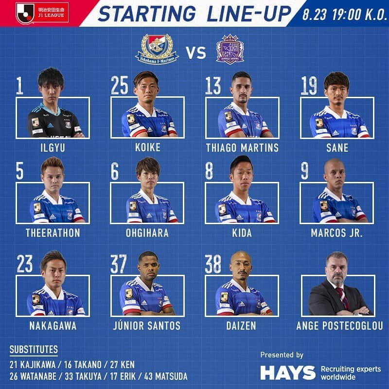 横浜F・マリノスさんのインスタグラム写真 - (横浜F・マリノスInstagram)「Yokohama F.Marinos Team News vs Sanfrecce Hiroshima! 本日のJ1リーグ第12節・サンフレッチェ広島戦のメンバーが発表されました！  #fmarinos #Jリーグ #スタメン #startingXI #jleague #HAYS」8月23日 16時51分 - yokohamaf.marinos