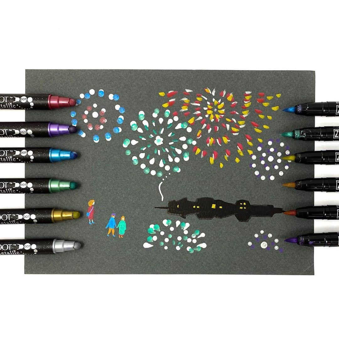 Kuretakeさんのインスタグラム写真 Kuretakeinstagram 夏はやっぱり花火 筆日和とクリーンカラードットのメタリック色なら簡単に花火が描けて発色も抜群 今年は花火をみる機会が少ないですが 濃い色の紙を夜空に見立てれば気分はもう夏祭りです Summer Is