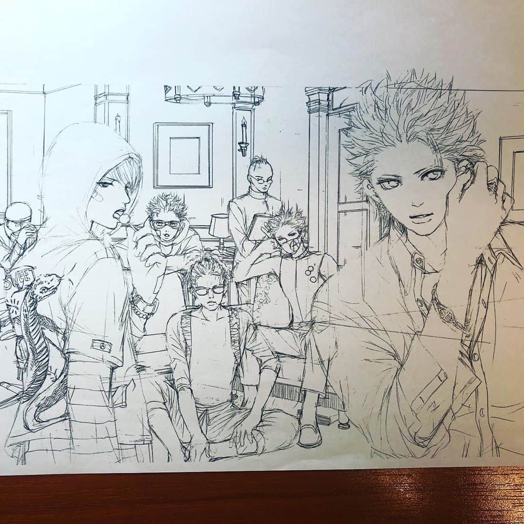高梨みつばのインスタグラム：「このイラストはモノクロだったと思います コミックスの描き下ろし？ 付録？記憶が曖昧です。 戸葉一郎くん（マジックハンドを持ってた子）をイケメンに描いてありますね  #悪魔で候 #当時の下絵 #高梨みつば」