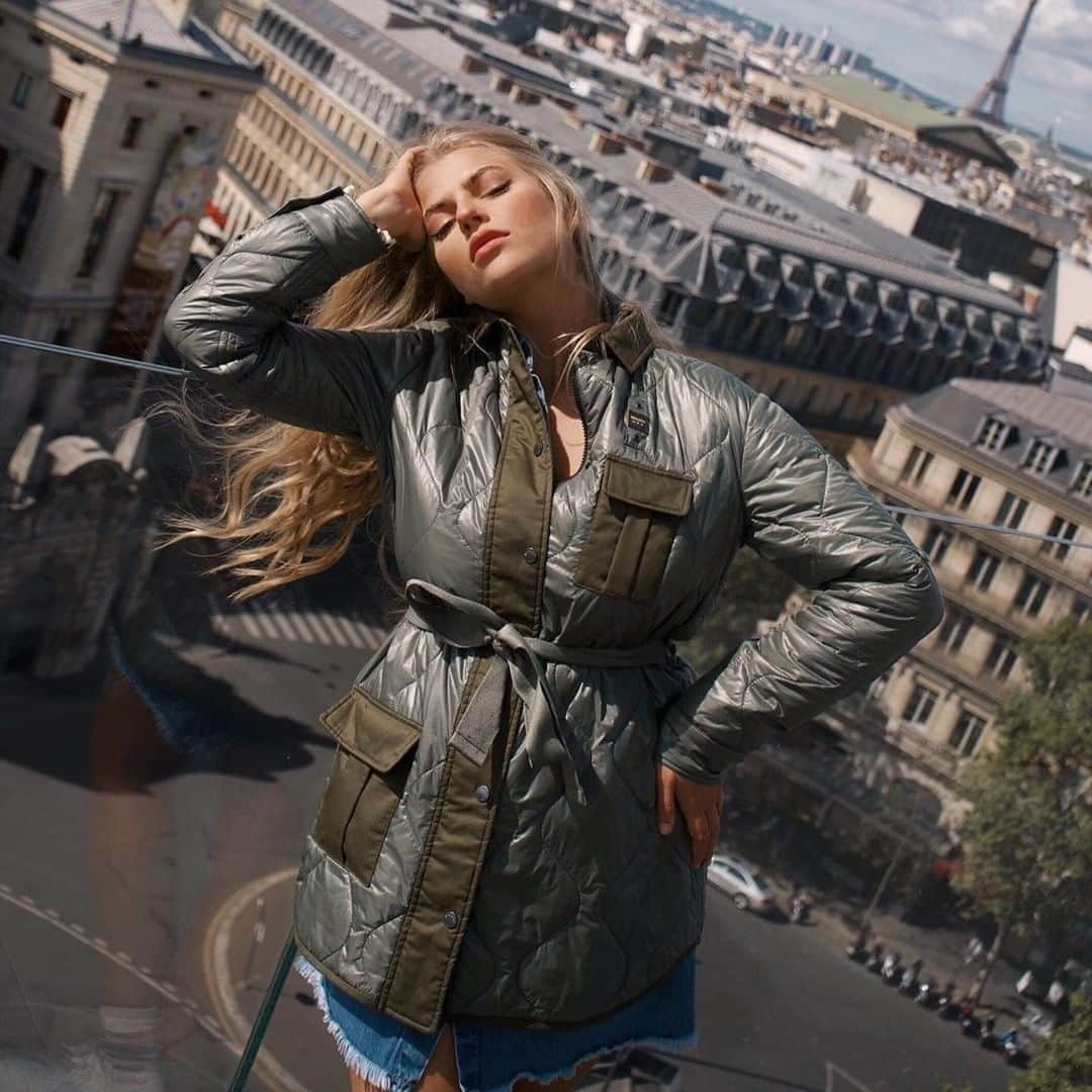 のインスタグラム：「It's time to dream. Pic by @franziskanazarenus wearing Flynn Down Jacket with Belt #Blauer #Blauerusa #SpringSummer2020 #Shirt #Shorts」