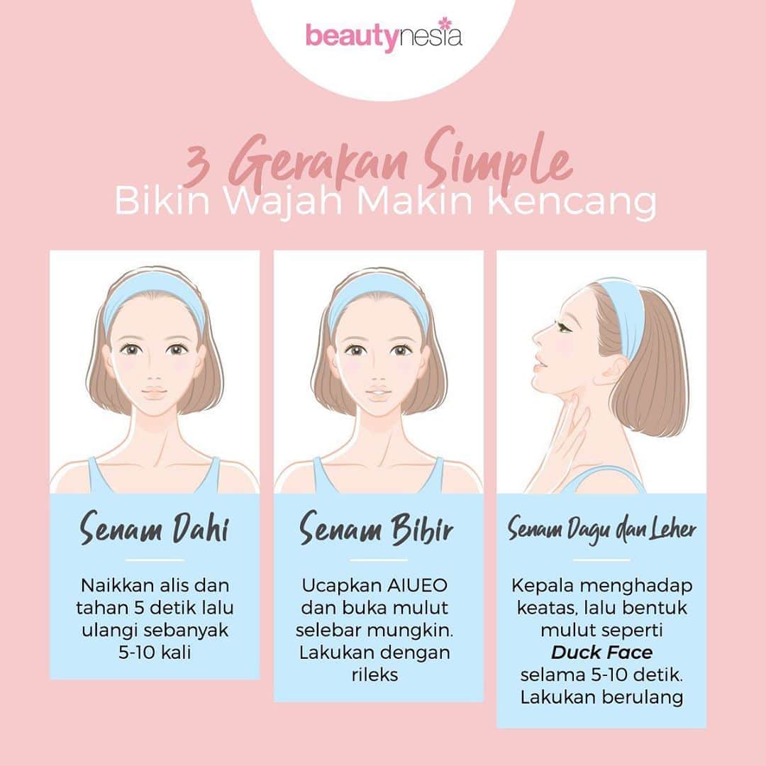 のインスタグラム：「Senam bukan cuma buat tubuh aja lho, ternyata senam juga bisa dilakukan untuk wajah supaya kulit semakin kencang dan awet muda. Caranya mudah banget, kamu bisa lakukan sendiri dirumah secara rutin setiap hari supaya hasilnya maksimal. Yuk, ajak teman kamu juga untuk lakukan gerakan ini hihi⁣ ⁣ Selamat mencoba⁣ ⁣ #BeautynesiaID #PipiTirus #WajahKencang #SenamWajah #MengencangkanWajah」