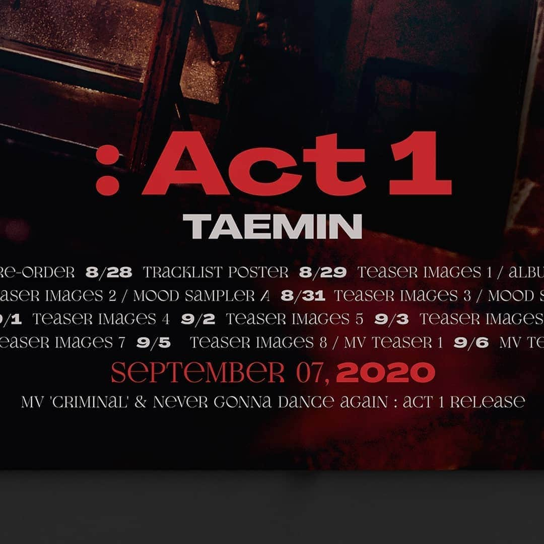 SHINeeさんのインスタグラム写真 - (SHINeeInstagram)「TAEMIN 태민 The 3rd Album [Never Gonna Dance Again : Act 1]  🎧 2020.09.07. 👉 taemin.smtown.com   #태민 #TAEMIN @lm_____ltm #샤이니 #SHINee #NeverGonnaDanceAgain #Act1  #Criminal」8月24日 0時00分 - shinee