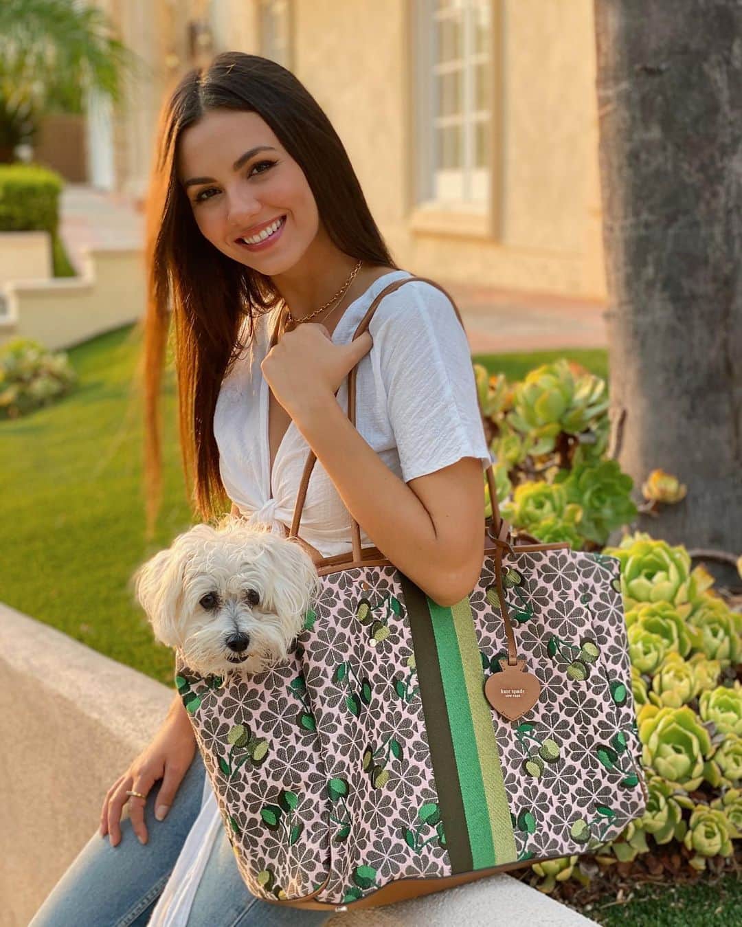 のインスタグラム：「Tote-ally in love with this tote! I’ve always been a fan of @katespadeny & the spade flower jacquard collection is beyond cute. The cherry detail adds a pop of fun & quirk which I always love. I think Sammy is a fan too 🤗♠️🍒 #katespadeny #ad  #loveinspades」