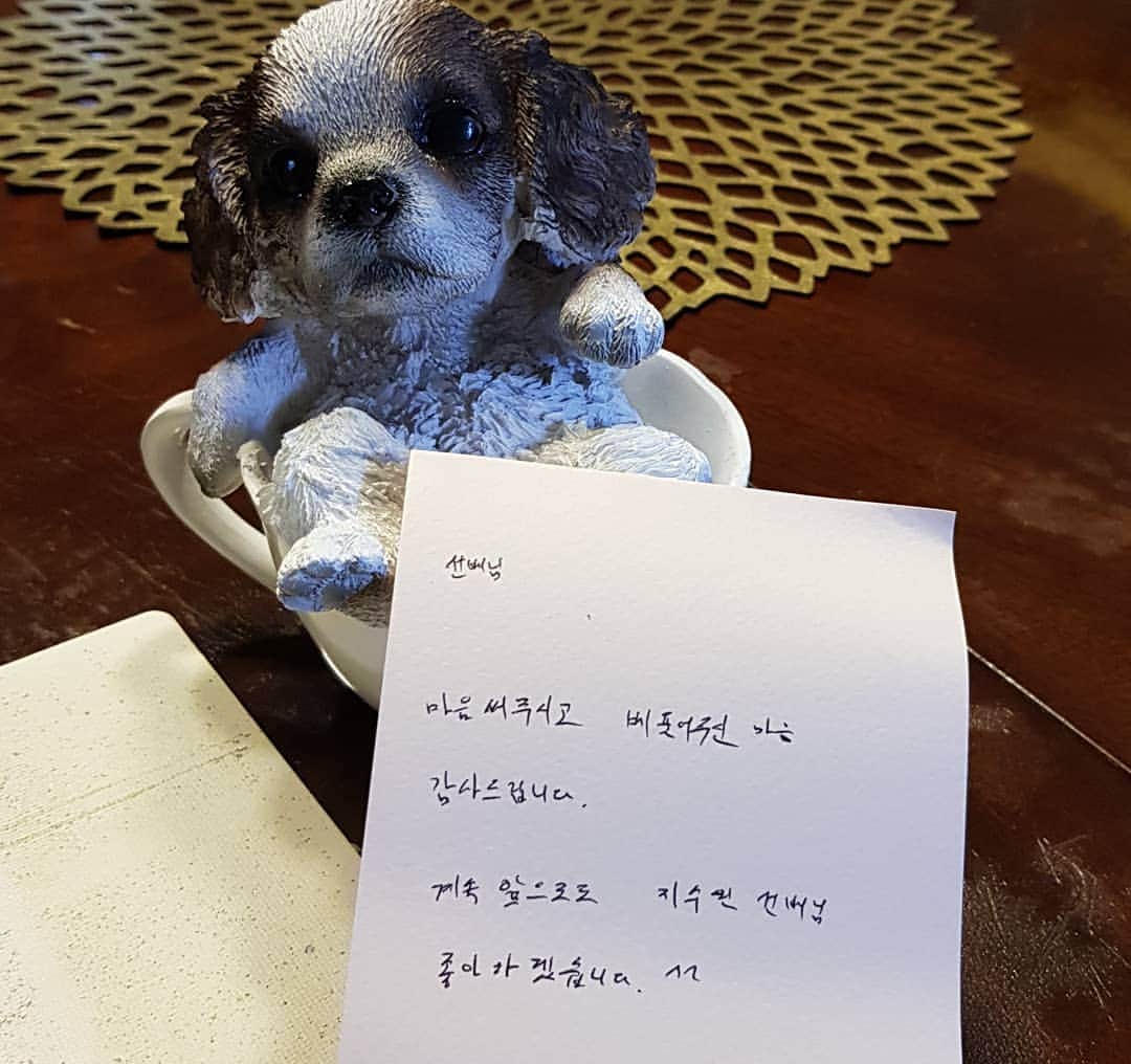 チ・スウォンのインスタグラム：「보면 볼수록 넘귀엽^^ 초록이를 닮은듯 안닮은듯. 꽤 섬세함.고마워유~^^」