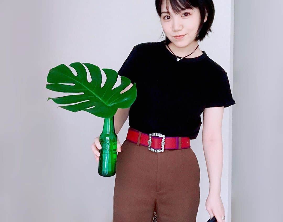 田上真里奈のインスタグラム：「ビール瓶に葉っぱ」