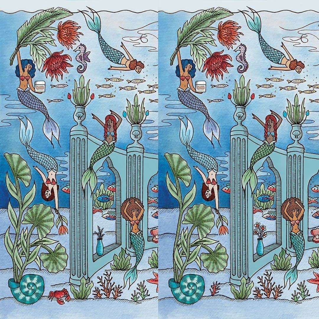 ドゥラメールのインスタグラム：「The magical seas of @jayde.cardinalli are never quite what they seem—notice the five differences and you will see what we mean. Artist: @jayde.cardinalli」