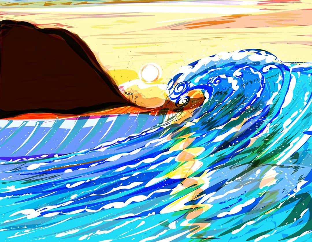 山田愛さんのインスタグラム写真 - (山田愛Instagram)「BLUE OCEAN #artwork ・ やっぱり海と風景を描くのが1番好き🤙🏽🥰 同じ場所から見ても誰が見るかで全然見え方や感じ方が違うこの正解がない感じがいい🏝🌞 ・ #hawaii #hawaiiart #loveocean #sea #beachlife #beach #palmtree #wave #aloha #organic #coconut #surf  #art #drawing #design #basketball #japanairlines  #ハワイ #ハワイライフ #海 #ヤシの木 #ハワイライフ #オーガニック #ココナッツ #アート #デザイン #🏝」8月24日 11時24分 - aiyamada_