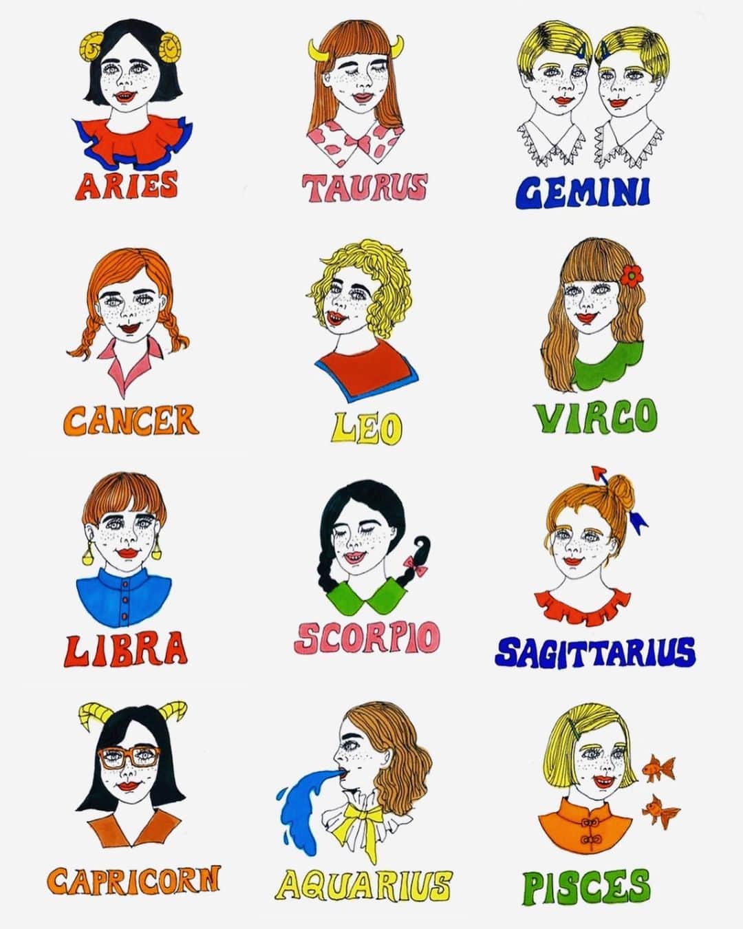 Helmet&Underground RIKOのインスタグラム：「zodiac illustrations for fridaymag⭐️📚⭐️」