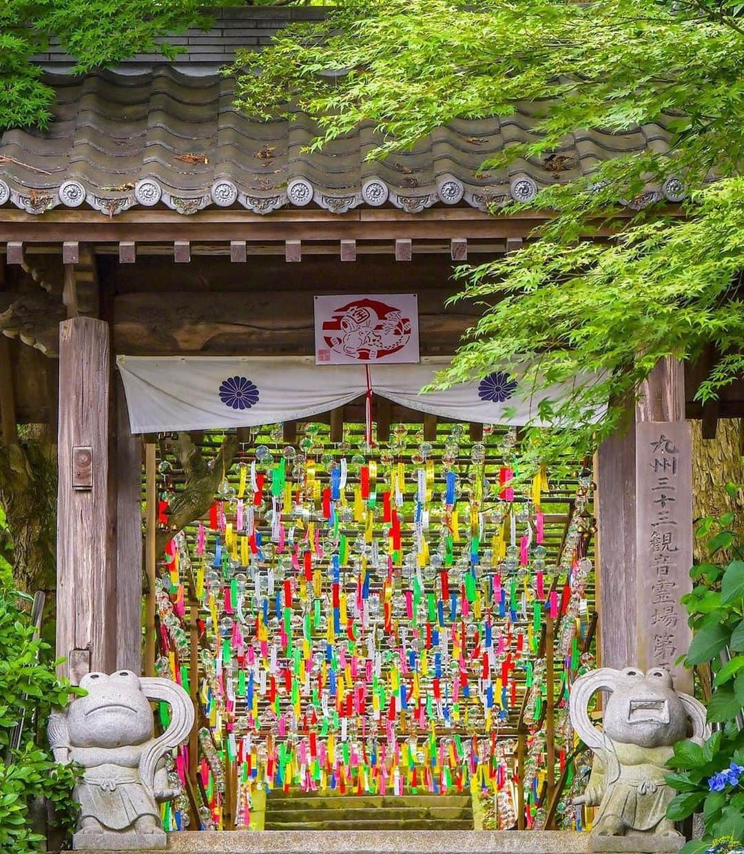 ピーチ・アビエーションさんのインスタグラム写真 - (ピーチ・アビエーションInstagram)「福岡県の #如意輪寺 （にょいりんじ）通称は #かえる寺 🐸、なぜそう呼ばれているのでしょう❓↓↓ . かえる寺と呼ばれているとおり、 境内には見渡す限り『カエル🐸』の置物があるんです！ その数なんと5,000体以上😳‼️ . 愛くるしい表情のカエルが次々に顔をだしてくれるので、 あっちにも！こっちにも！と楽しく散策できます♪ . 今の季節は色とりどりの風鈴が並ぶ景色も見どころ。 風がふわ〜っと流れて、たくさんの風鈴の音色が心地よく聞こえます🎐 . 風鈴の短冊にあなたの”願い”を書くこともできますよ✨ 故郷にカエル、運気をカエル・・・などみなさまは、どんなお願いをしたいですか？ . . . . . . . . . . . . . . . . . . . . . . . . . . . . . . . . . . . . ▶Photo by @_harumania_ OOKINI!! ▶Place： #福岡 #小郡市 . . . . . . . . . . . . . . . . . . . . . . . . . . . . . . . . . . . . Peachでは各就航地で撮影された皆さまのお写真をInstagramでご紹介させていただいています。 #fly_peach をつけて投稿してください✨ . #福岡県 #福岡旅行 #福岡観光 #九州旅行 #風鈴 #お寺巡り #寺院巡り #日本の風景 #日本の景色 #日本の夏 #夏の風景 #fukuoka #kyushu #japanesetemple #templephotography #templearchitecture  #bestphoto_japan #look_japan #japan_of_insta」8月24日 17時30分 - flypeach