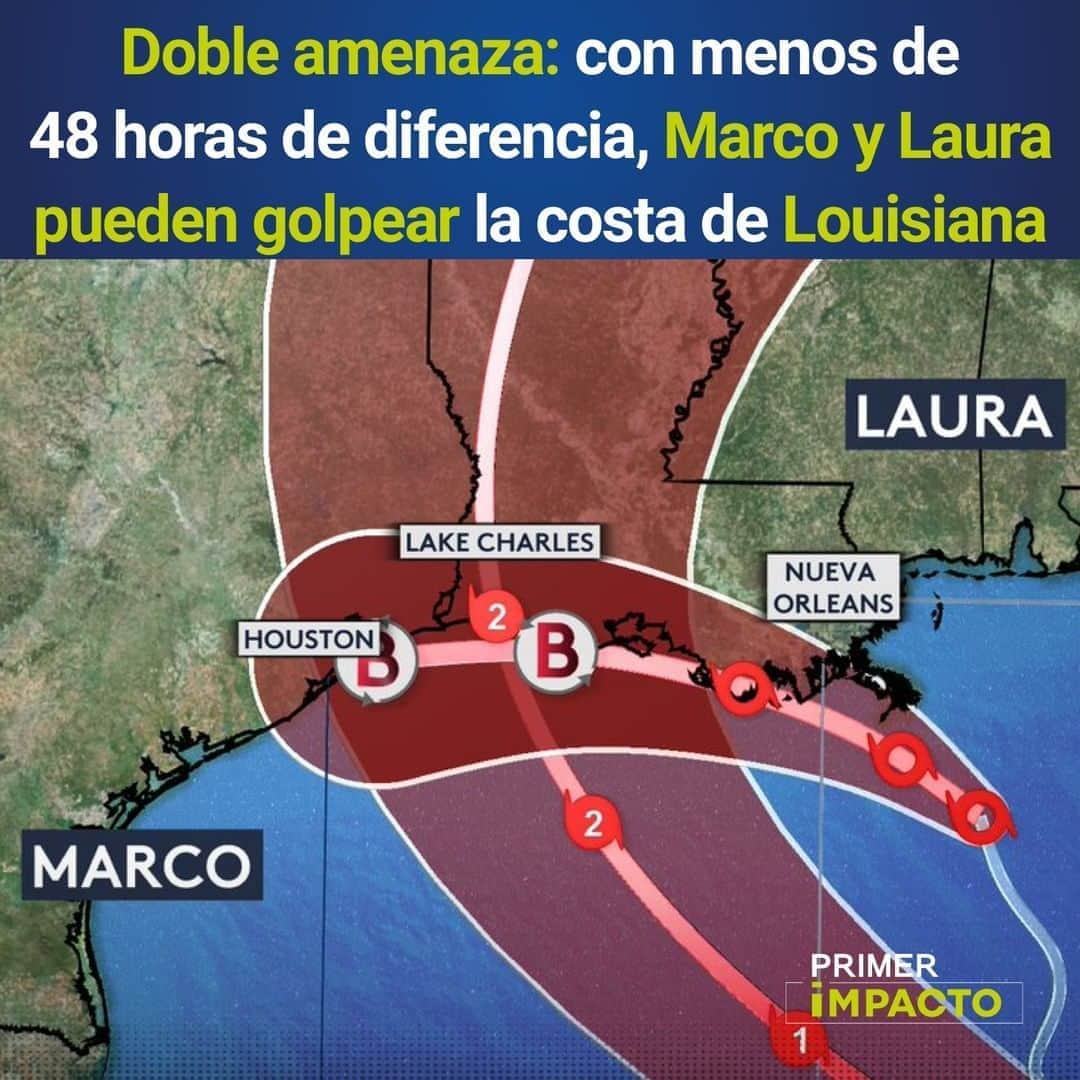 Primer Impactoさんのインスタグラム写真 - (Primer ImpactoInstagram)「La tormenta tropical Marco ya azota con fuertes lluvias el #Panhandle de #Florida y #Alabama.   Mientras tanto, #Laura atraviesa #Cuba de oriente a occidente y se espera que llegue como huracán a las costas de #EstadosUnidos.  Ampliación de esta información a las 5pm/4c en #PrimerImpacto.」8月25日 2時44分 - primerimpacto