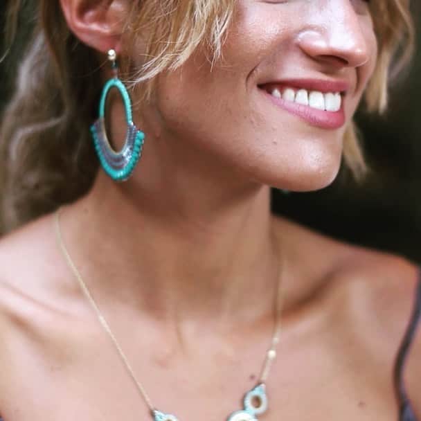 のインスタグラム：「Catch our large Flamenco hoops now in our END OF SEASON SALE. Link in bio.  Created bead by bead using needle and thread. Azuni uses the finest Seed beads from Japan for a refined Bohemian look. Take a pair home today before stock runs out!」